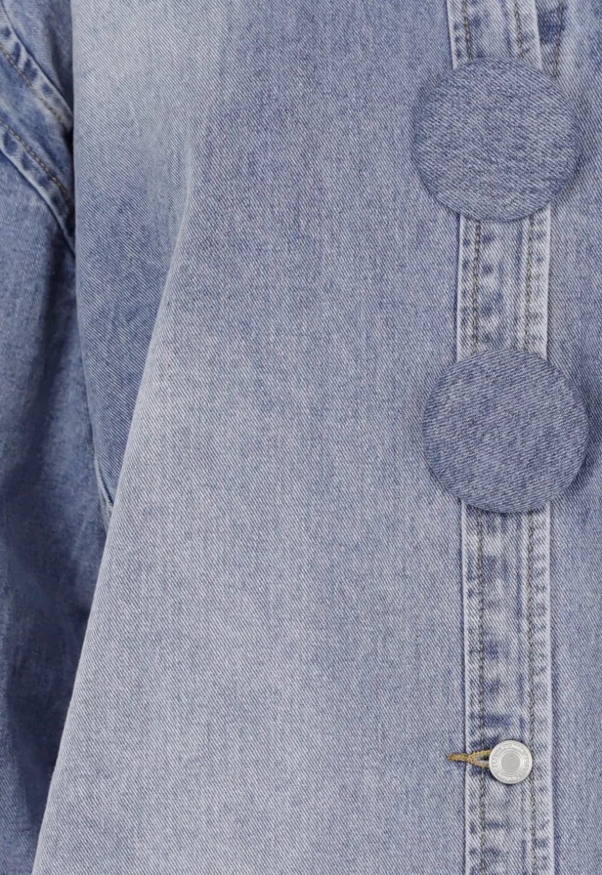 Blauwe Denim Blouse met Oversized Knopen en Lange Mouwen