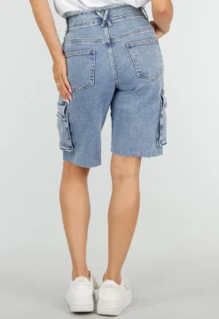Blauwe Denim Cargo Bermuda Short met Ruwe Zoom