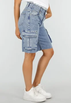 Blauwe Denim Cargo Bermuda Short met Ruwe Zoom