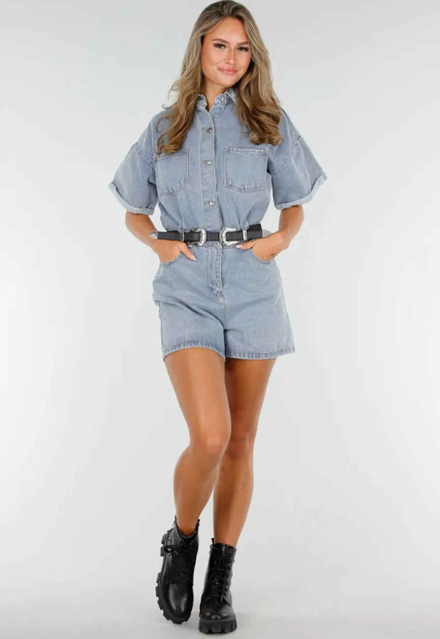 Blauwe Denim Playsuit met Stretch Taille