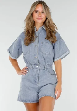 Blauwe Denim Playsuit met Stretch Taille