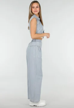 Blauwe Denim Set met Cropped Gilet en Broek