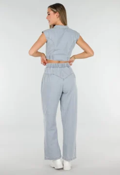 Blauwe Denim Set met Cropped Gilet en Broek