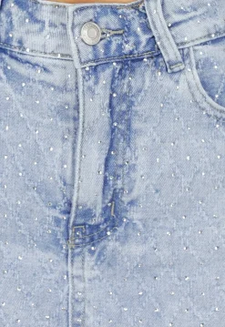 Blauwe Denim Skort met Strass Details en Rechte Pasvorm