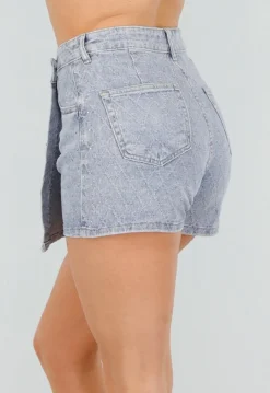 Blauwe Denim Skort met Strass, Stretch en High Waist Sluiting