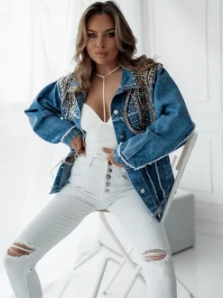 Blauwe Denim Spijkerjas met Western Print