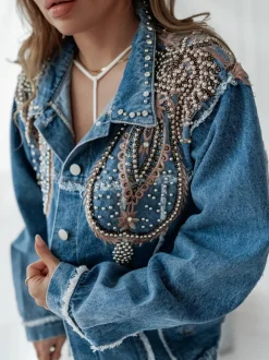 Blauwe Denim Spijkerjas met Western Print