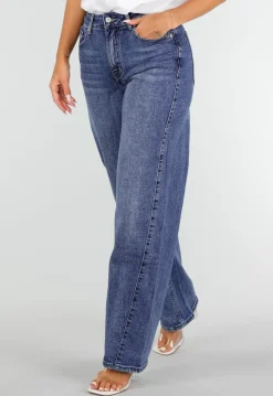 Blauwe Denim Straight Leg Jeans met Hoge Taille en Rechte Pijpen