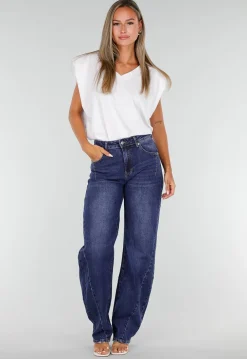 Blauwe Denim Tall Barrel Jeans met Hoge Taille en Lange Pijpen