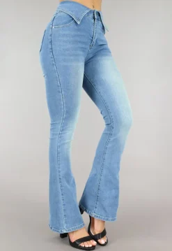 Blauwe Flared Jeans met Omgeslagen Taille