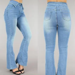 Blauwe Flared Jeans met Omgeslagen Taille