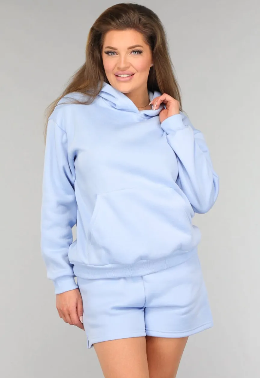Blauwe Fleece Lounge Set met Short