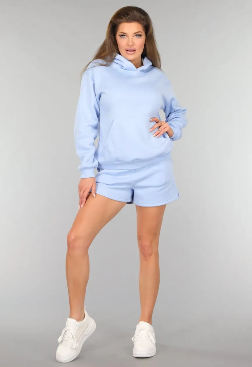 Blauwe Fleece Lounge Set met Short