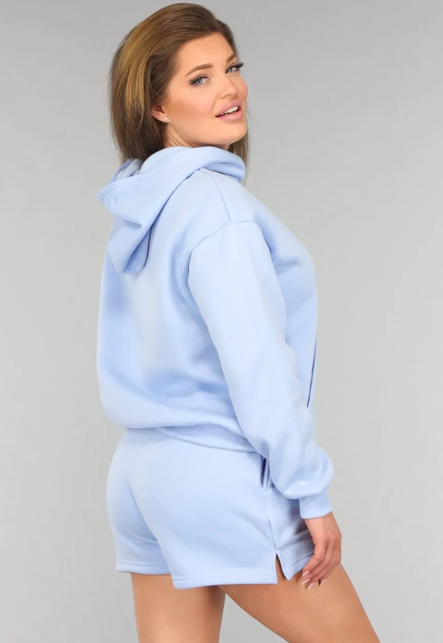 Blauwe Fleece Lounge Set met Short