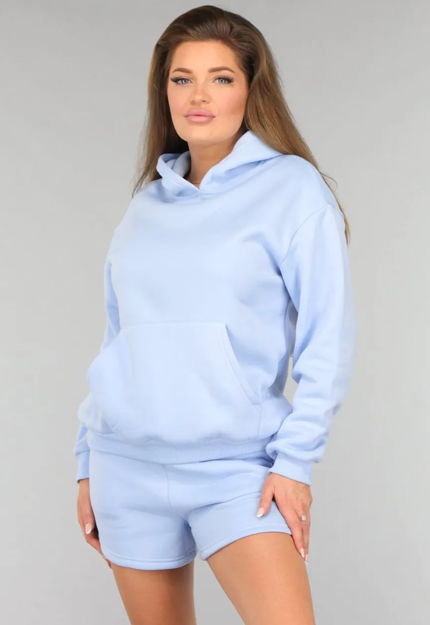 Blauwe Fleece Lounge Set met Short