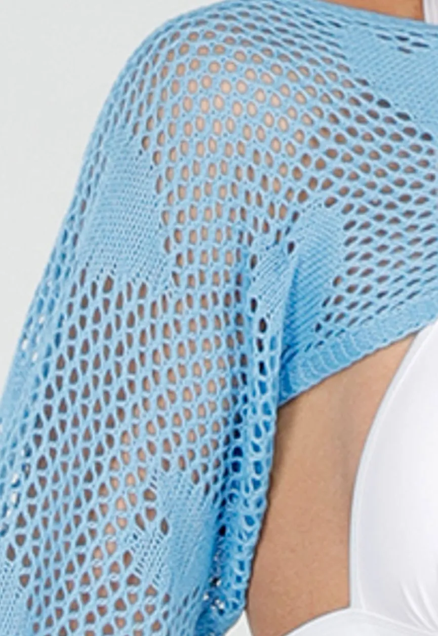 Blauwe Gehaakte Cover-Up Set met Hartjesmotief en Bijpassende Bolero