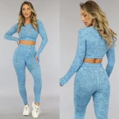 Blauwe Gemêleerde Sporttop met Duimgaten