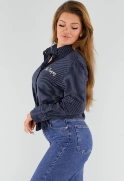 Blauwe Gestreepte Blouse met St. Tropez Borduursel Achterop