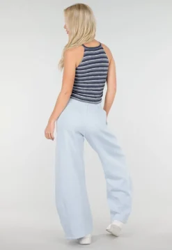 Blauwe Gestreepte Cropped Halter Top met Pads en Stretch