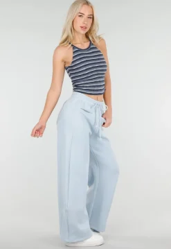 Blauwe Gestreepte Cropped Halter Top met Pads en Stretch