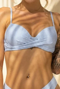 Blauwe Gestreepte Padded Beugel Bikini Top met Twist