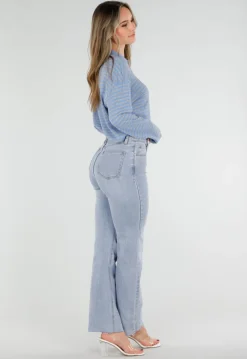 Blauwe Gestreepte Polo Longsleeve met Stretch