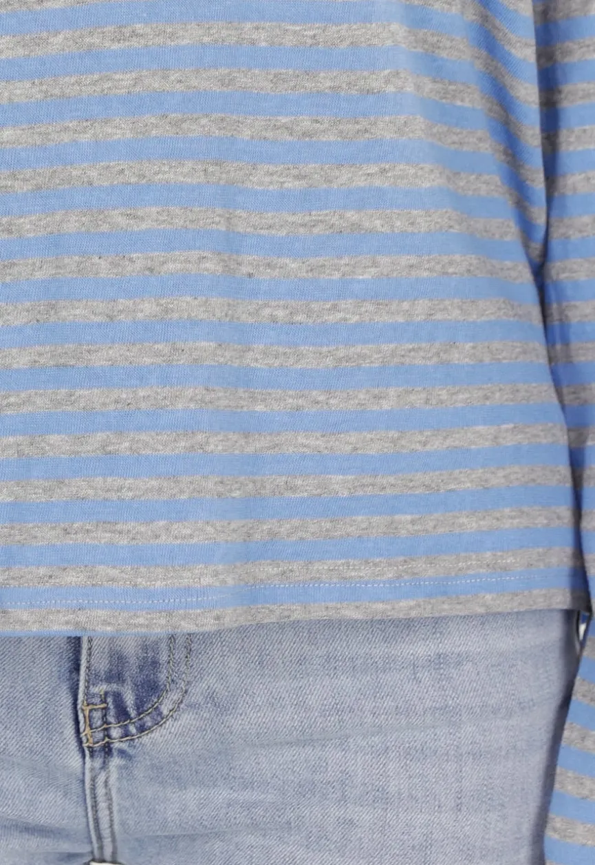 Blauwe Gestreepte Polo Longsleeve met Stretch