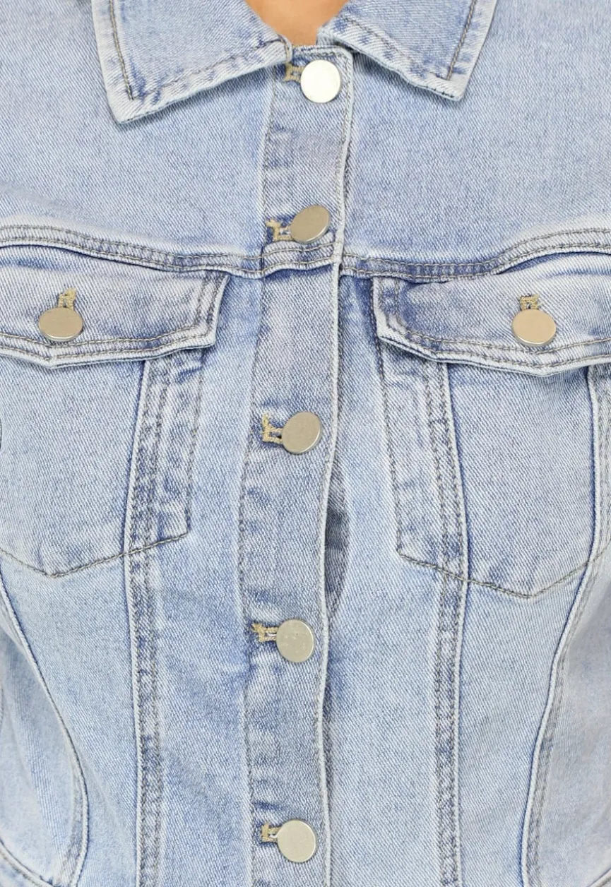Blauwe Jeans Jumpsuit met Korte Mouwen en Straight Leg