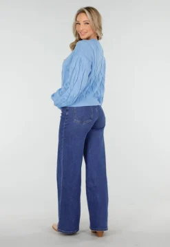 Blauwe Jeans met Hoge Taille en Wijde Rechte Pijpen