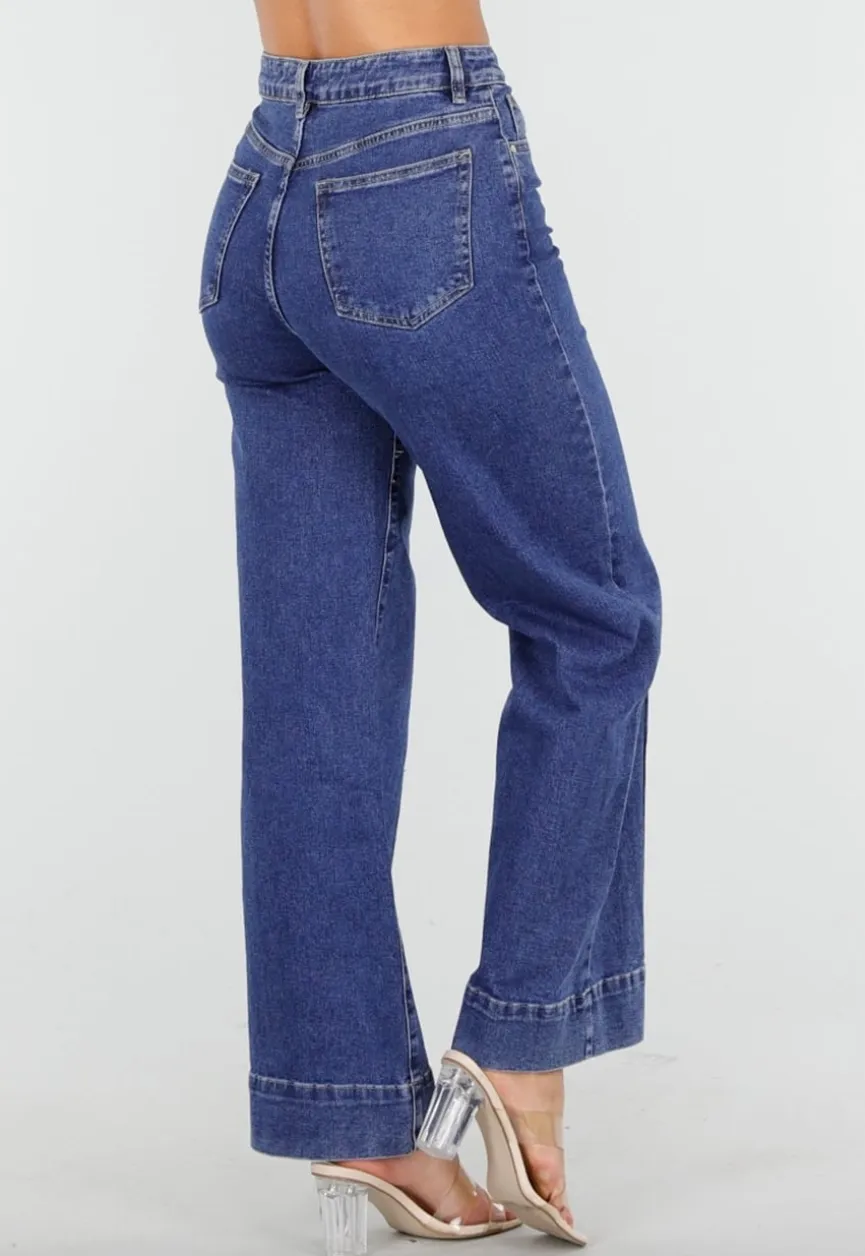 Blauwe Jeans met Stretch en Rechte Pijpen