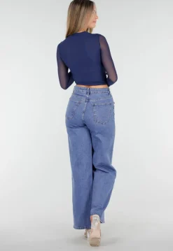 Blauwe Jeans met Stretch en Strassdetails