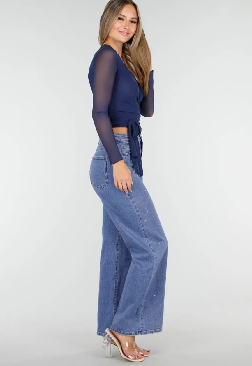 Blauwe Jeans met Stretch en Strassdetails