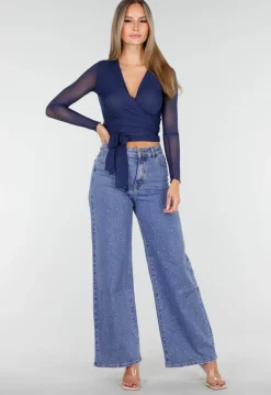 Blauwe Jeans met Stretch en Strassdetails