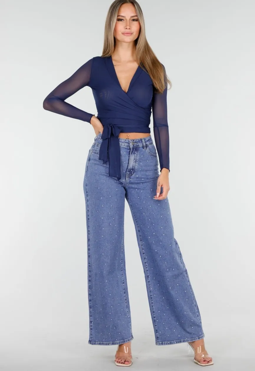 Blauwe Jeans met Stretch en Strassdetails