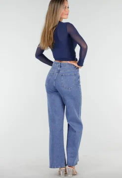 Blauwe Jeans met Stretch en Strassdetails