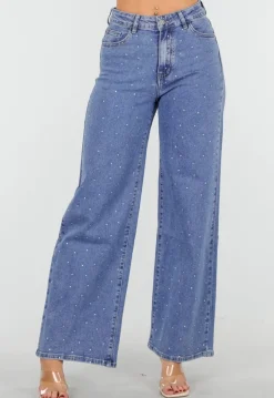 Blauwe Jeans met Stretch en Strassdetails