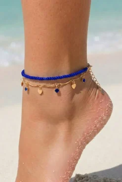 Blauwe Kralen Enkelbandjes Set met Hartjes en Steentjes
