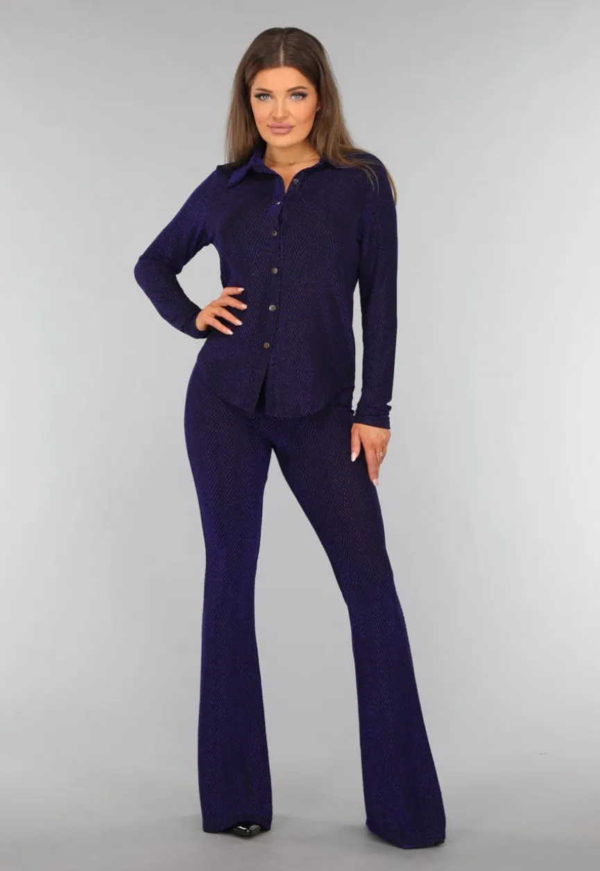 Blauwe Longsleeve Blouse met Shimmer