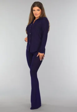 Blauwe Longsleeve Blouse met Shimmer