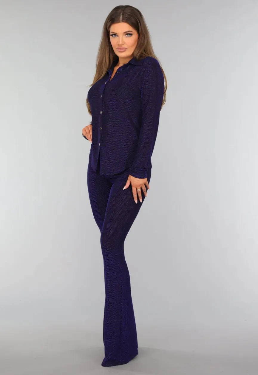 Blauwe Longsleeve Blouse met Shimmer