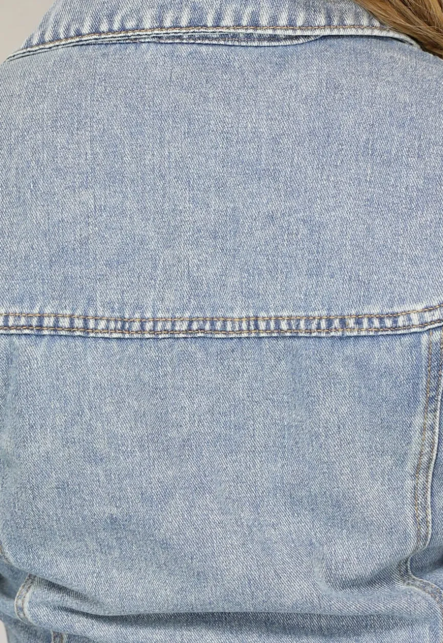 Blauwe Longsleeve Denim Jumpsuit met Wide Leg