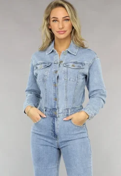 Blauwe Longsleeve Straight Leg Spijker Jumpsuit