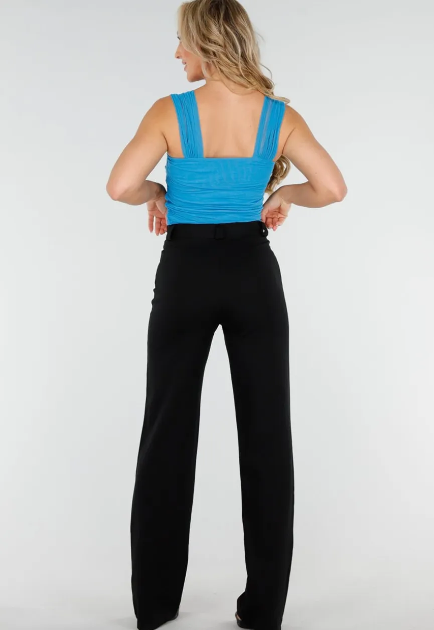 Blauwe Mesh Off Shoulder Top met Stretch en Drapé Effect