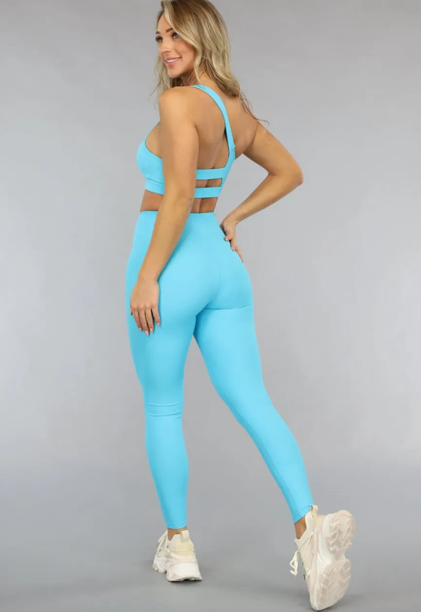 Blauwe One Shoulder Sporttop met Uitneembare Pads