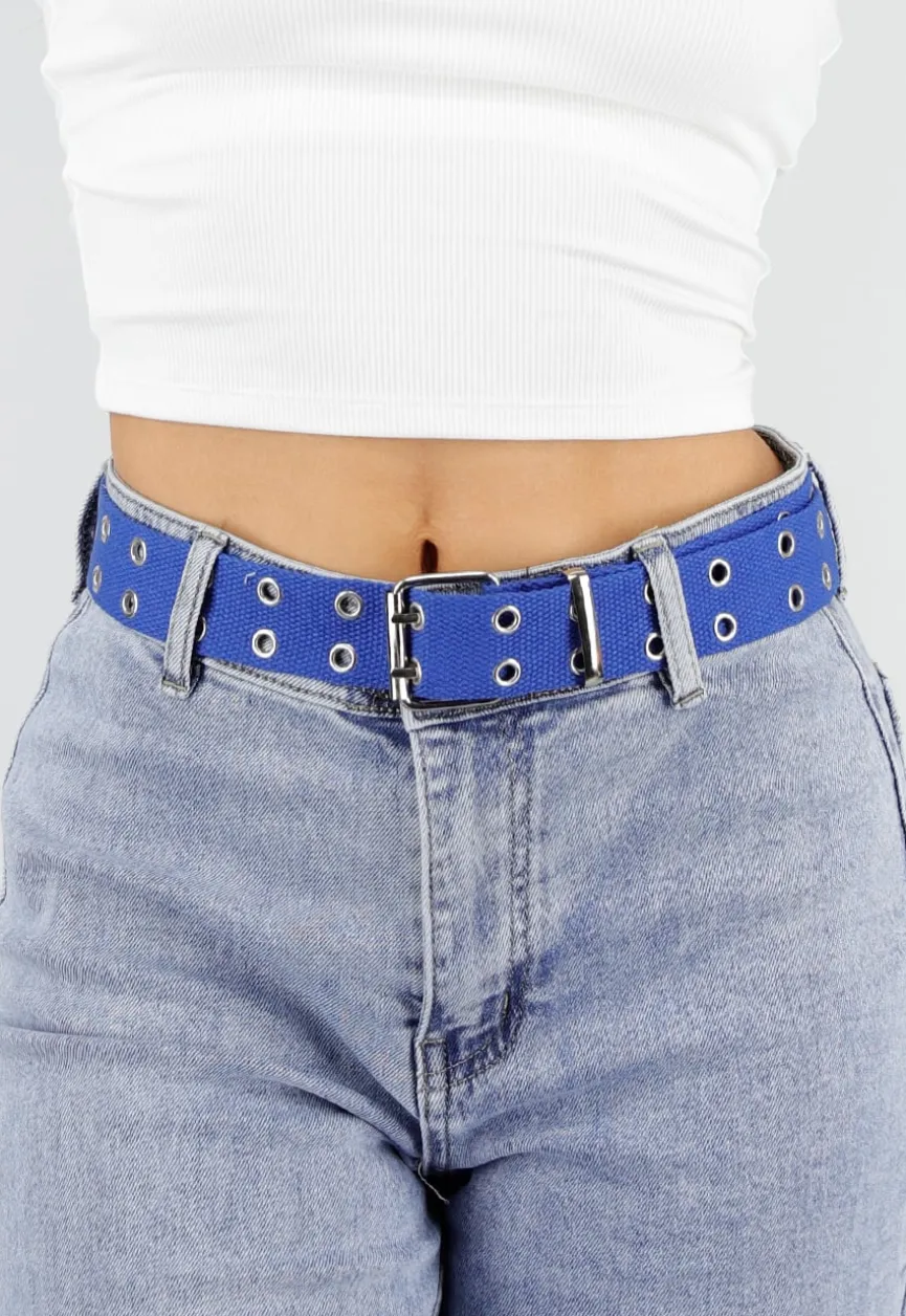 Blauwe Riem met Metalen Oogjes en Gesp