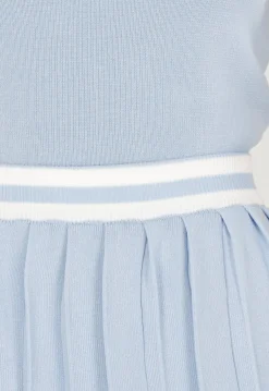 Blauwe Set met Polo Top en Plissé Rok