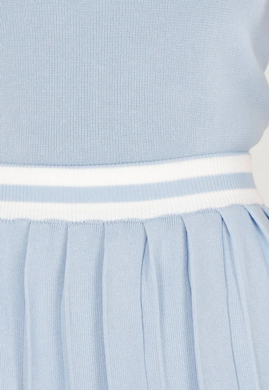 Blauwe Set met Polo Top en Plissé Rok