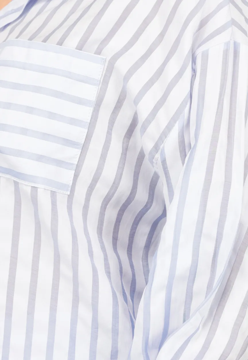 Blauwe Set van Short en Blouse met Streepjes en Elastische Tailleband