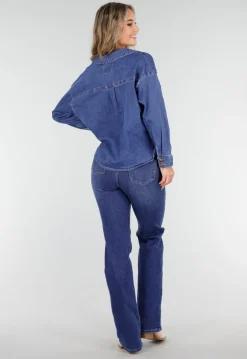 Blauwe Spijkerblouse met Knoopdetail