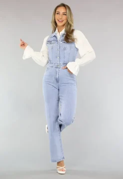 Blauwe Spijkerstof Jumpsuit zonder Mouwen